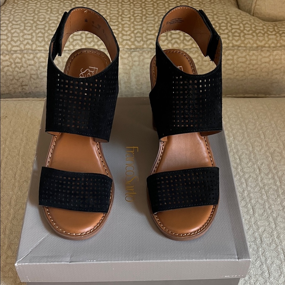 Franco Sarto Black Perforated Two-Band Sandals